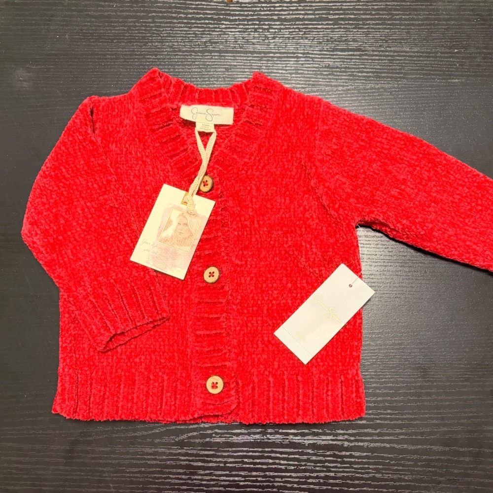 Jessica Simpson Baby Girls Red Chenille Cardigan Sweater 3/6M NWT
